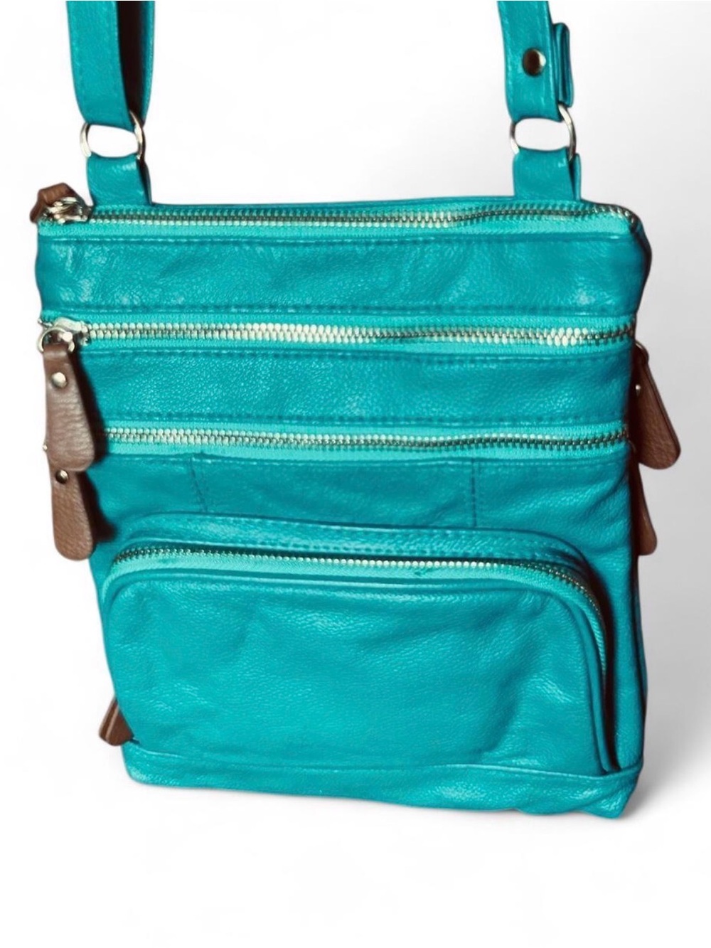 R&R genuine soft Leather Teal Crossbody Shoulder Bag - Casual Everyday Style